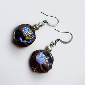 💙3 for $15 Vintage Purple & Gold Round Pendant Earrings